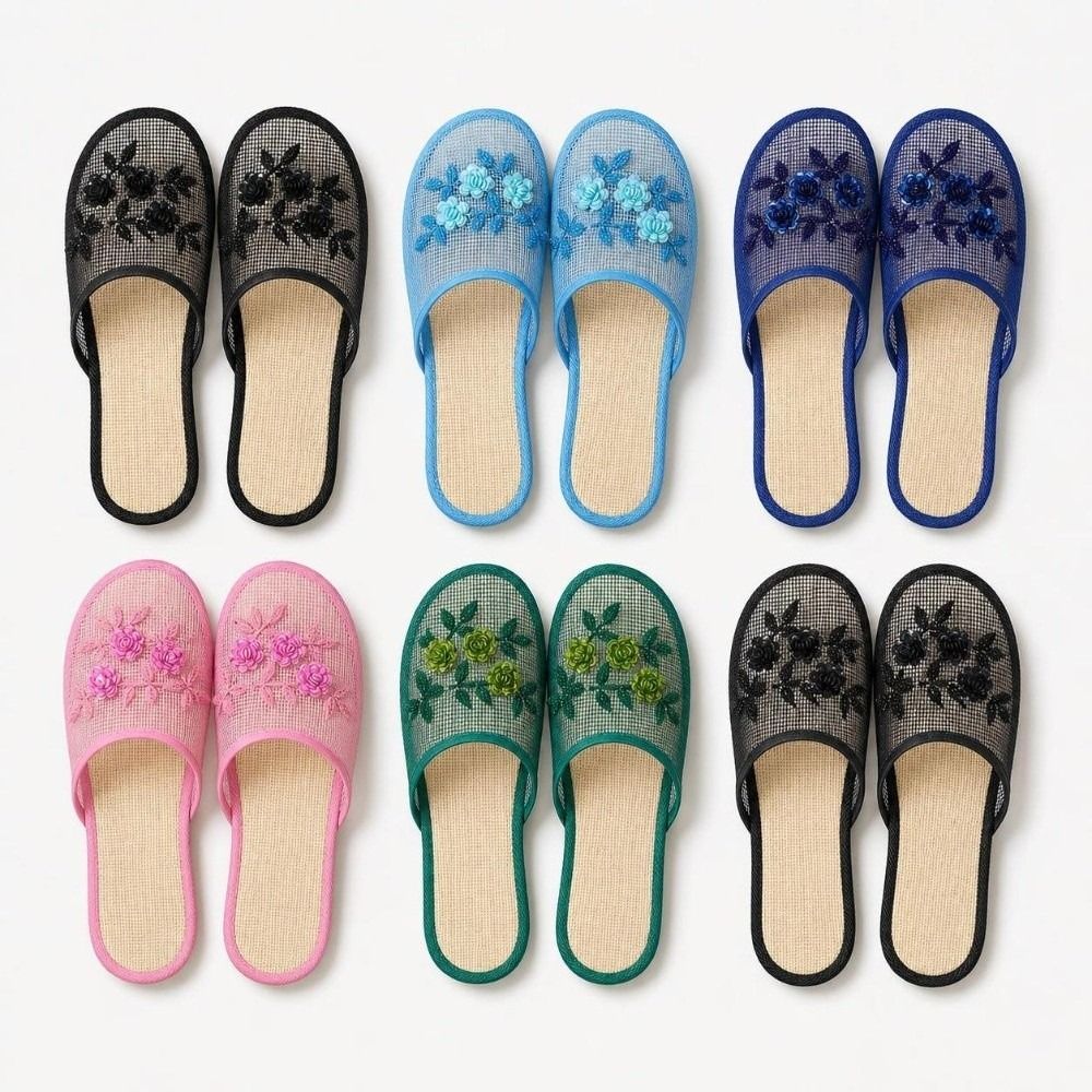 Embroidery Embellishments - Sandálias Casuais de Malha com Bordado